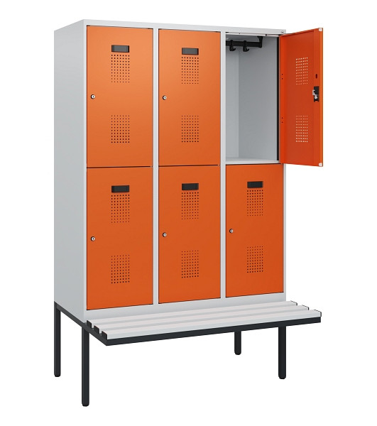 C+P Doppelstock-Spind Evolo PLUS, Bank, 6 Fächer, 1950x1200x815mm, 7035/2004, Zylinderschloss, Sitzfläche Kunststoff, 0493405-32 S10137