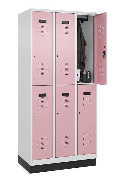 C+P Doppelstöckiger Spind Evolo PLUS, mit Sockel, 6 Fächer, 1950x900x500mm, 9016, Frontfarbe RAL 3015 Hellrosa, Zylinderschloss, 049320-30 S10045