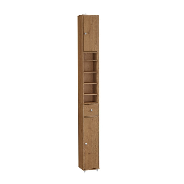 SoBuy Badezimmerhochschrank mit einer Schublade Dunkelbraun 20x20x180 cm, Funktional, BZR34-II-PF