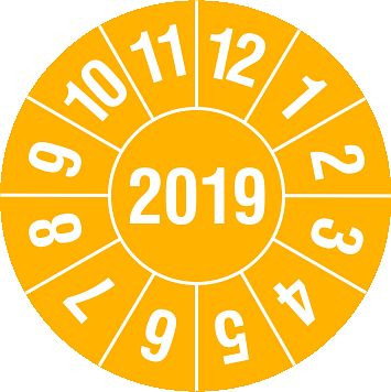 SafetyMarking Prüfplakette - mit Jahresfarbe, Jahreszahl: 2018, Jahr der Prüfung: 2019, Ø 3 cm, Folie, selbstklebend, VE: 15 Stück/Bogen, 30.3681-2018