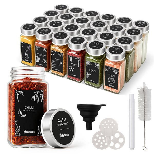 CLP 24er Set Gewürzgläser eckig Edelstahl, silber, 326905