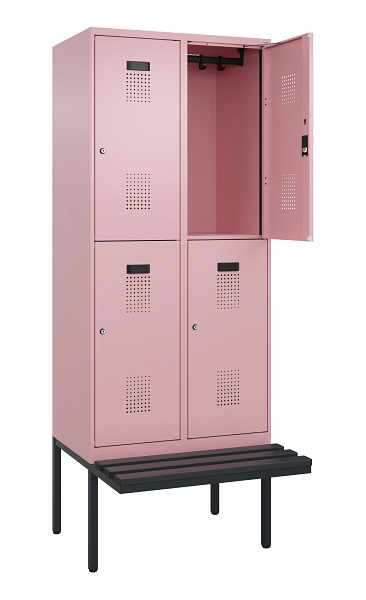 C+P Doppelstock-Spind Evolo PLUS, Bank, 4 Fächer, 2120x800x815mm, 3015/3015, Zylinderschloss, Sitzfläche Kunststoff, 0493407-22 S10138