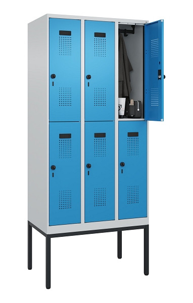 C+P Doppelstock-Spind Evolo PLUS, Gestell, 6 Fächer, 2120x900x500mm, 7035/5012, Drehriegel, 0493307-30 S10007