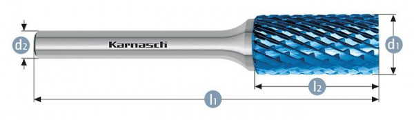 Karnasch Hartmetall-Frässtift Blue-Tec beschichtet ZYA/ HP-6 d1=16 / l2=25 / d2=8 / l1=70mm, VE: 2 Stück, 115004125