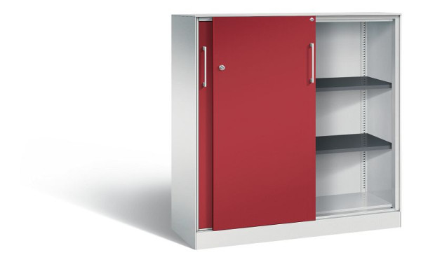 C+P Schiebetürenschrank Asisto, H1310xB1200xT435mm, Farbe: Lichtgrau / Rubinrot, Bügelgriff, 3 OH, 142031-000 S10137