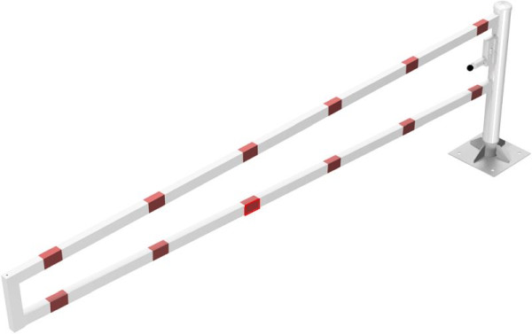 Schake Drehbare Wegesperre, mit selbsteinrastender Verriegelung 3,50m mit Profilzylinder, Drehpfosten: Ø 102mm, Schrankenarm: 60x40mm, 4013_35ZBP