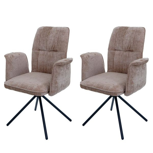 Mendler 2er-Set Esszimmerstuhl HWC-N99, drehbar Armlehne Auto-Return, Stoff/Textil Chenille (340g/m²), hellbraun, 110437