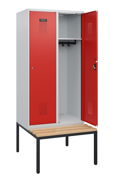 C+P Spind Evolo PLUS, 2 Abteile, 1950x800x815mm, 7035/3020, Zylinderschloss, Sitzfläche Buche-Hartholz, Sitzbank, 0490505-22 S10028
