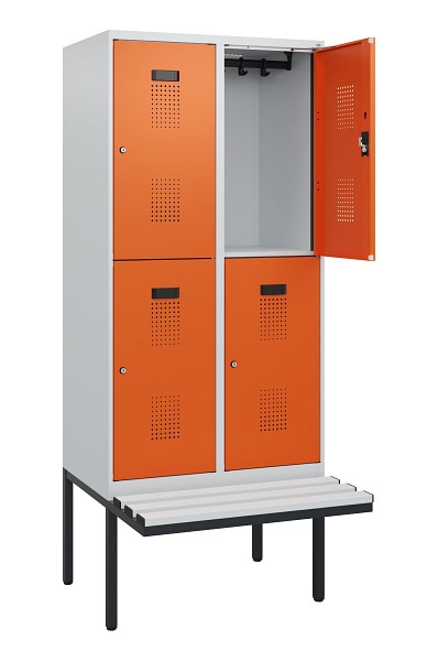 C+P Doppelstock-Spind Evolo PLUS, Bank, 4 Fächer, 1950x800x815mm, 7035/2004, Zylinderschloss, Sitzfläche Kunststoff, 0493405-22 S10137