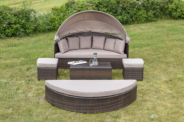 Merxx Riva Relaxinsel, Ø 180 cm, inkl. Auflagen und Kissen, braun, Aluminiumgestell mit Kunststoffgeflecht, 28256-210