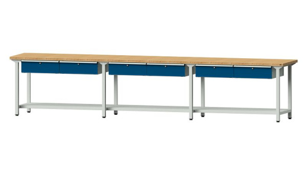 ANKE Werkbänke Arbeitstisch, Modell 105, 4050 x 700 x 840 mm, RAL 7035/5010, BMP 40 mm, 400.516