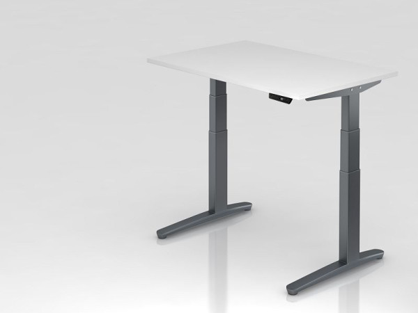 Hammerbacher Sitz-Steh-Schreibtisch elektrisch 120x80cm Weiß/Graphit, Rechteckform, VXBHM12/W/GG