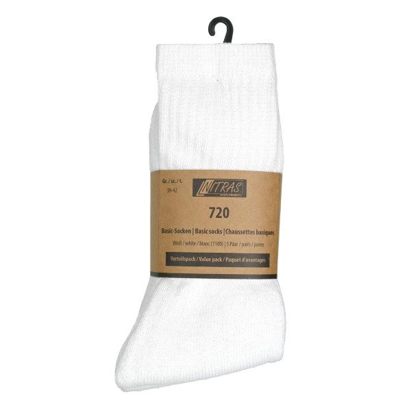 NITRAS Basic- Socken, Baumwolle/ Polyester/ Elasthan, Größe: 42, Farbe: weiß, VE: 160 Paar, 720-1100-42