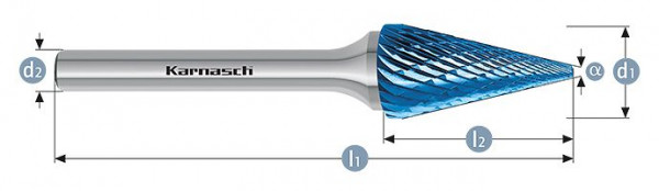 Karnasch Hartmetall-Frässtift Blue-Tec beschichtet SKM/HP-3 d1= 16,0 / l2= 26 / d2= 6 / l1= 74mm, 115091055