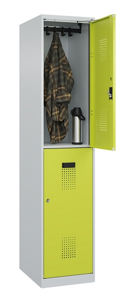 C+P Doppelstöckiger Spind Evolo PLUS, 2 Fächer, 1850x400x500mm, 7035/0024, Zylinderschloss, 049300-12 S10042