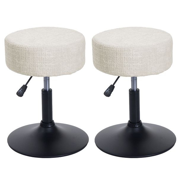 Mendler 2er-Set Hocker HWC-C22, Sitzhocker, höhenverstellbar drehbar Ø 37cm Stoff Chenille (465g/m²) FSC®, creme-weiß, 108886