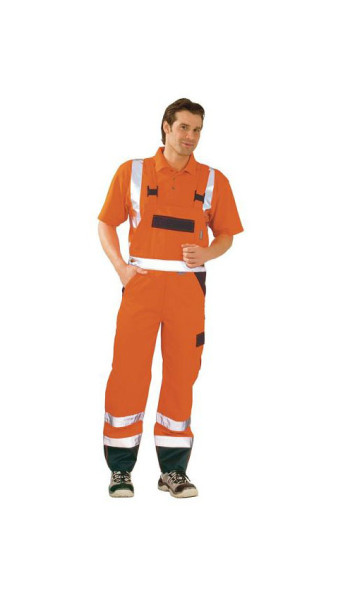 Planam Warnschutz Latzhose, orange/marine, Größe 70, 2026070