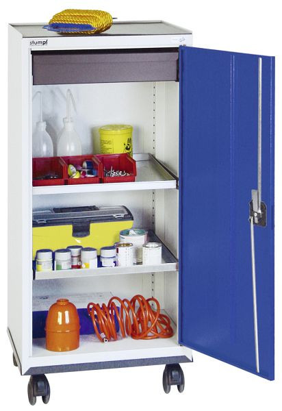 stumpf Werkzeug- und Materialschrank Serie 3000, 7035/5010, 1 Schublade 100 mm, 2 Wannenböden, Rolluntersatz, 3093174