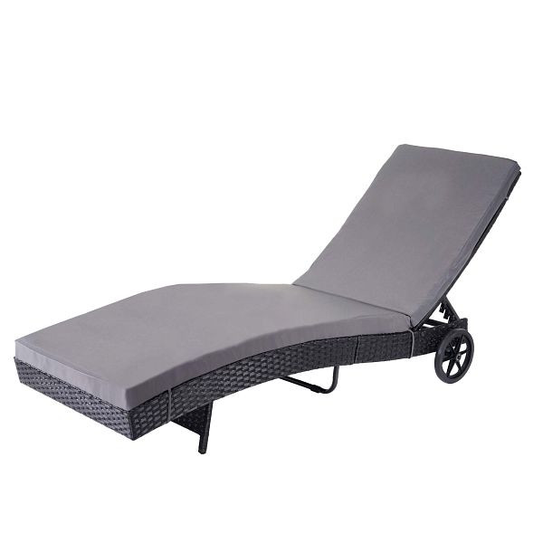 Mendler Sonnenliege HWC-D80, Gartenliege Relaxliege Liege, Poly-Rattan, anthrazit, Kissen dunkelgrau, 64457