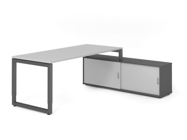 Hammerbacher Aufsatz-Schreibtisch RSE19, 180x80cm, Platte: Grau, 25mm dick, Rahmen Graphit, höheneinstellbar, Ahorn, SB/5/G/G/5, VRSE19SB/5/G/G/5