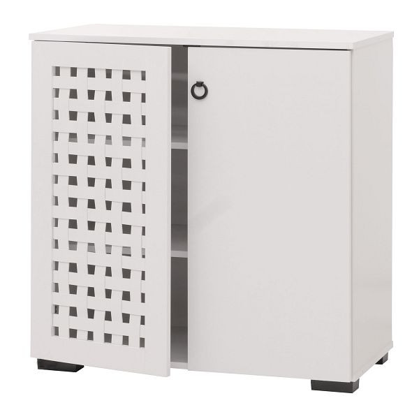 Mendler Kommode HWC-N87, Sideboard Schrank Anrichte, 3D-Flecht-Design 2 Türen 3 Staufächer Soft-Close, 82x80x37cm, weiß, 109355