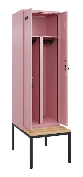 C+P PSA Doppel-Spind Evolo PLUS, Bank, 2 Abteile, 2120x600x815mm, 3015/3015, Drehriegel, Sitzfläche Buche-Hartholz, Sitzbank, 0490527-20P S10024