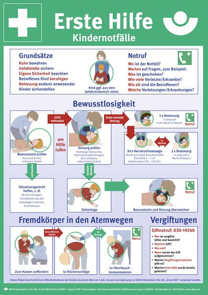 Moedel Aushang Erste Hilfe Kindernotfälle nach DGUV-Information 204-039, PVC, 297x420 mm, 101154