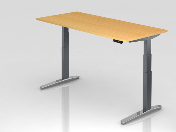 Hammerbacher Sitz-Steh-Schreibtisch elektrisch 180x80cm Buche/Graphit, poliert, Rechteckform, VXBHM19/6/GC