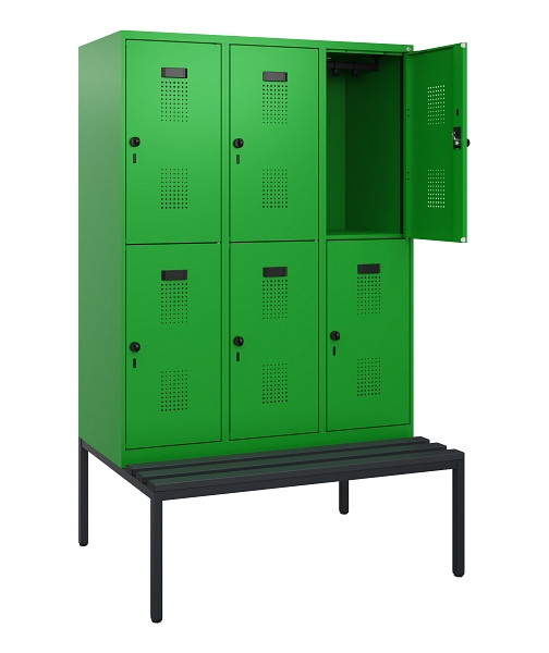 C+P Doppelstöckiger Spind Evolo PLUS, Bank, 6 Fächer, 1950x1200x815mm, 6037/6037, Drehriegel, Sitzfläche Kunststoff, Sitzbank, 0493505-32 S10133
