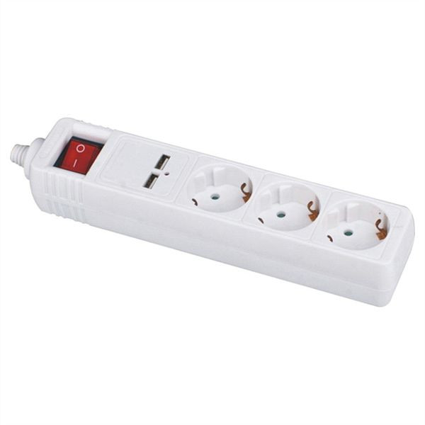 VALUE 3-fach Steckdosenleiste mit Schalter + 2x USB Charger, weiß, 1,5 m, 19.99.1035