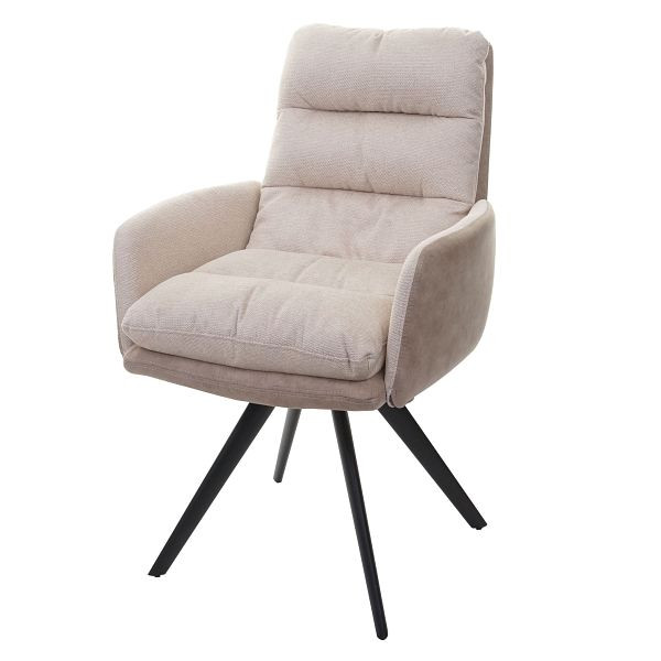 Mendler Esszimmerstuhl HWC-G66, Küchenstuhl Stuhl, drehbar Auto-Position Stoff/Textil MVG, creme, mit Armlehne, 89716