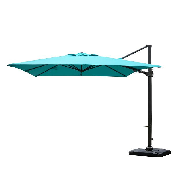Mendler Gastronomie-Ampelschirm HWC-A39, 3x3m (Ø4,24m) schwenkbar drehbar, Polyester/Alu 31kg, türkis mit Ständer, 59352+59358