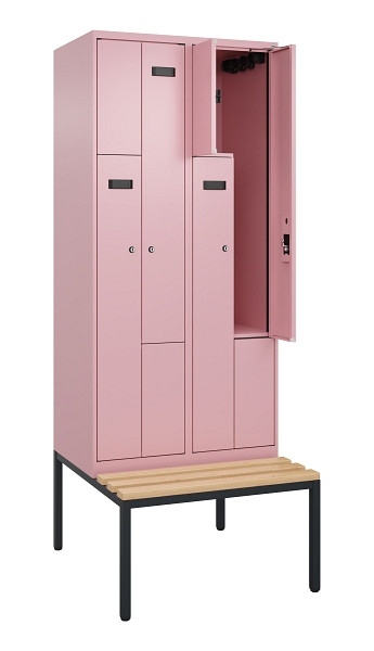 C+P Z-Spind Evolo PLUS, Bank, 4 Fächer, 2120x800x815mm, 3015/3015, Zylinderschloss, Sitzfläche Buche-Hartholz, Sitzbank, 0490537-224 S10051