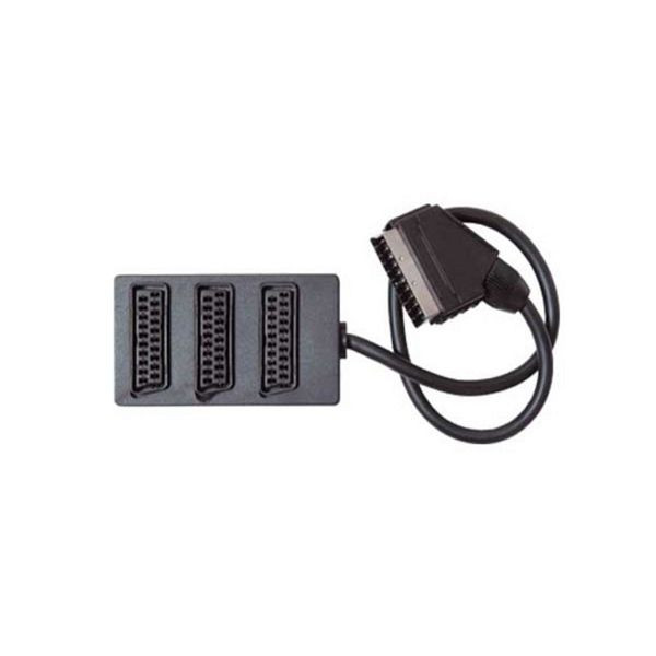 S-Conn Scart-Verteiler 3fach, Scart-Stecker auf 3 Scart-Kupplungen vollverschaltet, 0,5m, 94051