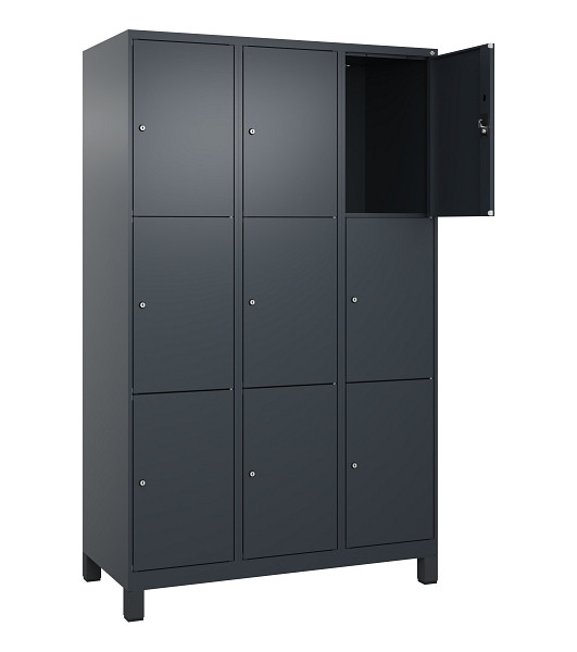 C+P Schließfachschrank Evolo PLUS, mit Füßen, 9 Fächer, 1950x1200x500mm, 7016/7, Frontfarbe RAL 7016 Anthrazitgrau, 049010-323 S10016