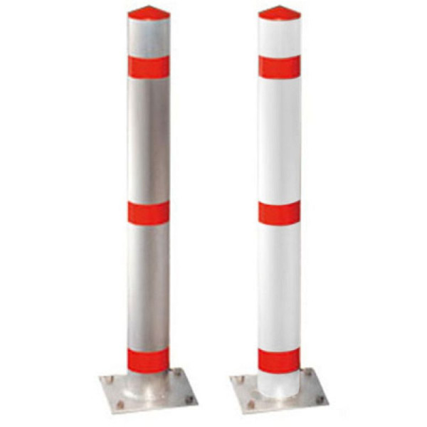 Stein HGS Absperrpfosten -Acero-, zum Aufdübeln (Bodenplatte 200x200mm), natur mit 3 roten Reflexstreifen, 13522