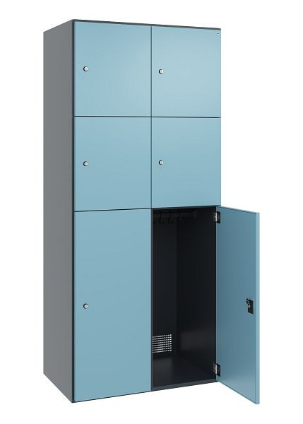 C+P Stahl-Schließfachschrank FlexOffice Prefino, 2 Abteile, H1850B800T525 mm, Anthrazitgrau/Horizontblau, 46080-227070 S10003