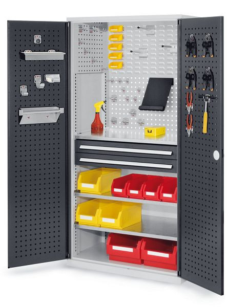 Kappes RasterPlan Schubladenschrank, Modell 11, RAL 7035 /7016, Türinnenseite: Lochplatten, 1950 x 1000 x 600 mm, 2 Schubladen H 100 mm, 1460.01.3024