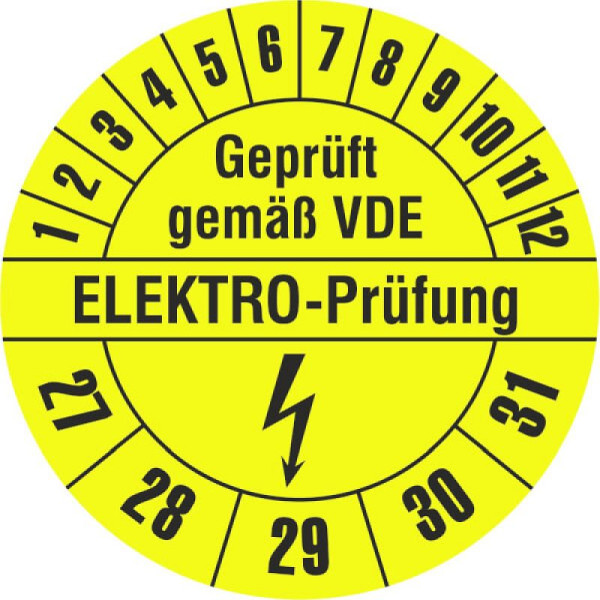 Stein HGS Prüfplaketten o. Jahresfarbe (5 Jahre), Geprüft nach VDE EL, Papier, Ø 20 mm, sign, 31.c7052-27