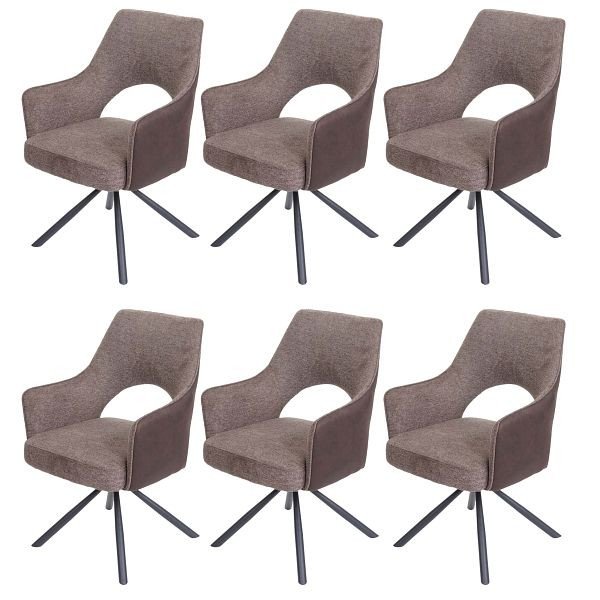 Mendler 6er-Set Esszimmerstuhl HWC-K30, Küchenstuhl Lehnstuhl, drehbar Auto-Position, Stoff/Textil MVG, braun-dunkelbraun, 6x89653