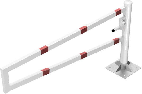 Schake Drehbare Wegesperre, selbsteinrastende Verriegelung 2,00m mit Dreikantverschluss, weiß beschichtet mit rot reflektierenden Streifen, 4013_20FBP