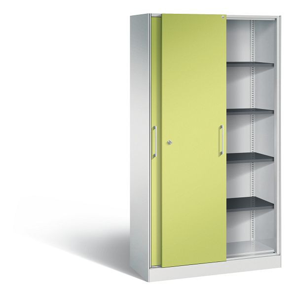 C+P Schiebetürenschrank Asisto, H1980xB1000xT435mm, Farbe: Lichtgrau / Viridingrün, Bügelgriff, 5 OH, 142002-000 S10160