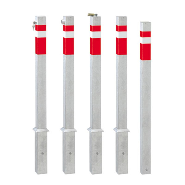 Stein HGS Absperrpfosten -Steel Line-, Herausnehmbar, vorgerüstet Vorhangschloss, Schließung oben, inkl. Bodenhülse, mit 3 Ösen (90°), 14270-03