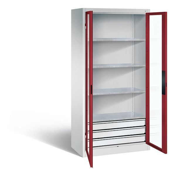 C+P Werkzeugschrank Acurado, H1950xB930xT500mm, Farbe: Lichtgrau / Rubinrot, Muldengriff, 8921-553 S10092
