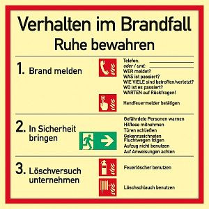 Moedel Verhalten im Brandfall ISO 7010, Folie, langnachleuchtend, 180x180 mm, 57287