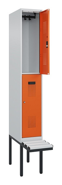 C+P Doppelstock-Spind Evolo PLUS, Bank, 2 Fächer, 2120x300x815mm, 7035/2004, Zylinderschloss, Sitzfläche Kunststoff, 0493407-10 S10110
