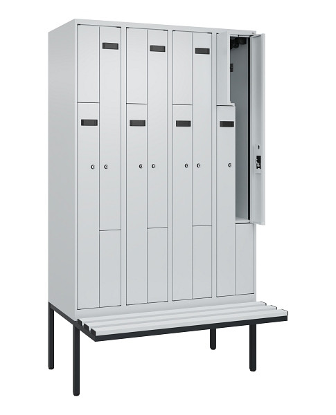 C+P Z-Spind Evolo PLUS, Bank, 8 Fächer, 2120x1200x815mm, 7035/7035, Zylinderschloss, Material Sitzfläche Kunststoff, 0490437-408 S10094