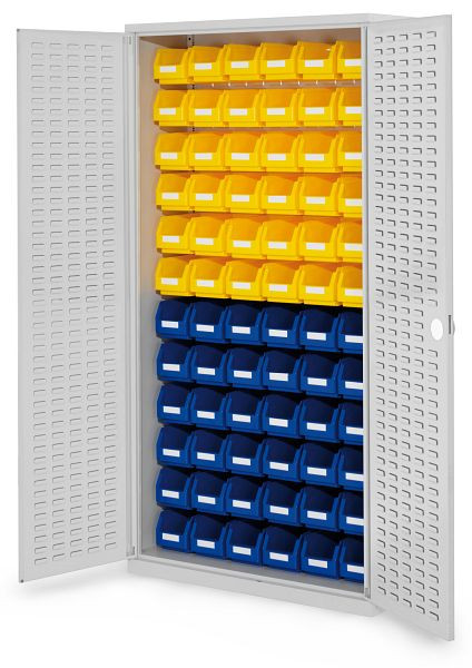 Kappes RasterPlan- Schlitzplattenschrank, H1950 x B 1000 x T 410 mm RAL 7035, Modell 53, Schlitzplattentüren bestückt mit Lagersichtkästen, 1353.03.4013