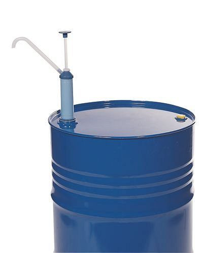 DENIOS Kolbenpumpe aus Polypropylen für leichte Öle, Säuren und Laugen, Auslaufbogen, 123766