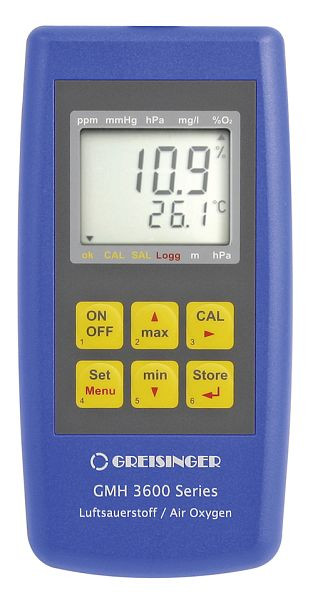 Greisinger GMH 3695 Luftsauerstoff-Messgerät ohne Sensor, mit Datenlogger, 605921